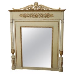 Antique Early 19th Century Empire Carved Gilded and Lacquered Wood Large Wall Mirror