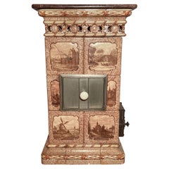 Antique 19th Century Dutch Provincial Marble-Top Ceramic Tile Stove, Circa 1880