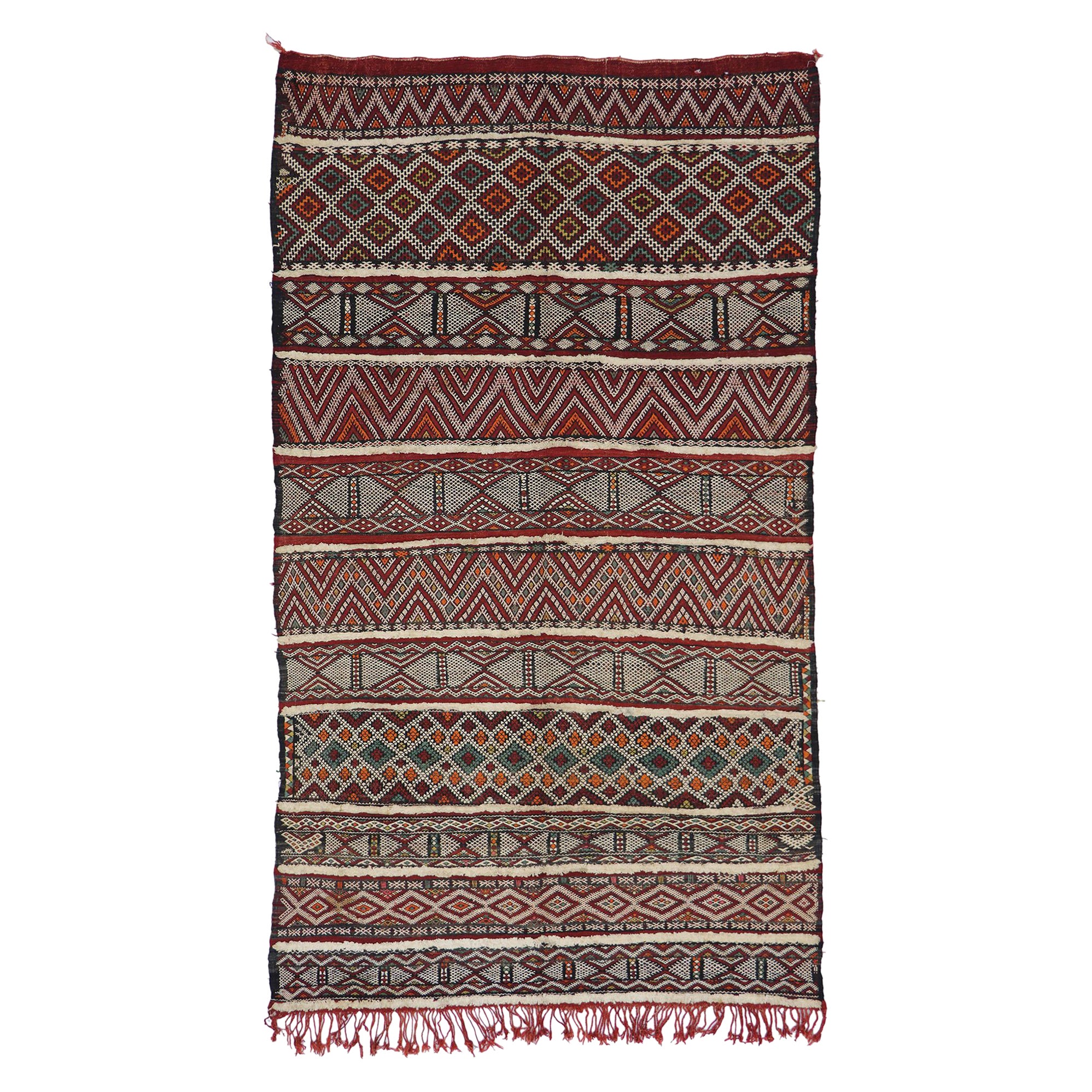 Vintage Zemmour Moroccan Kilim Rug with Tribal Style