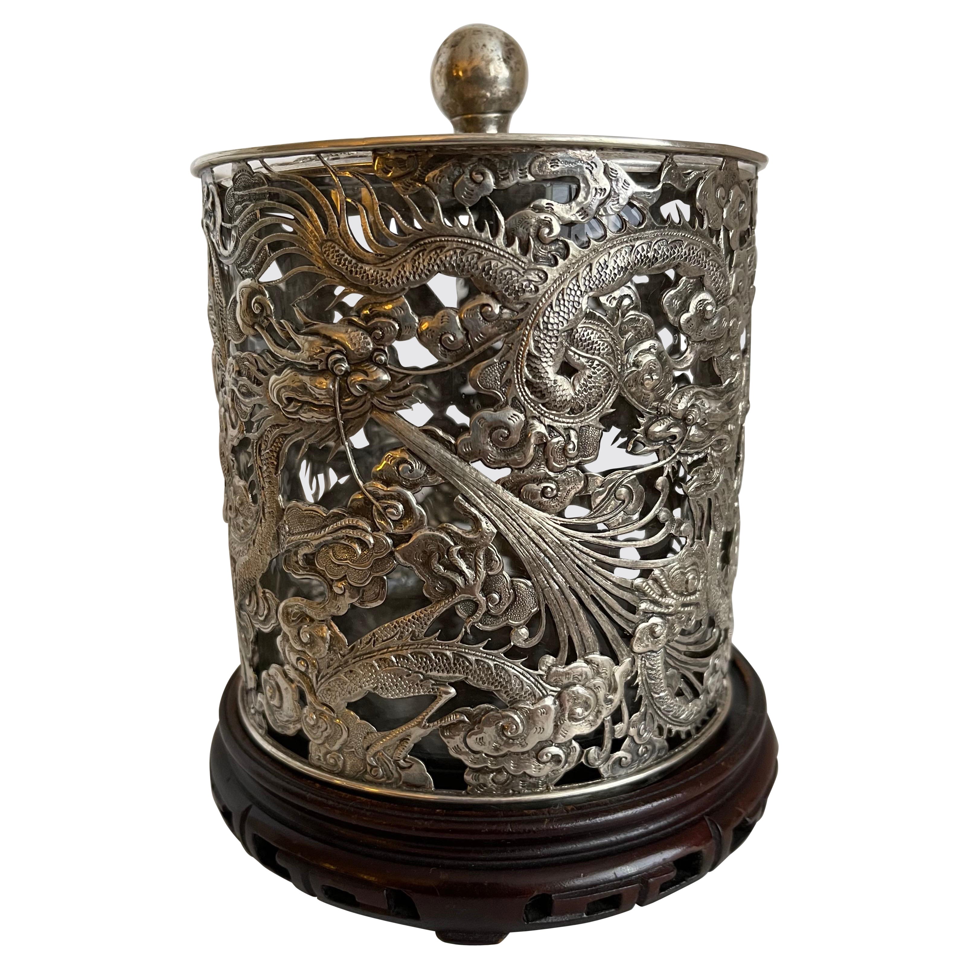 Chinese Export Silver Humidor on Stand