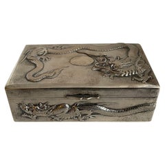 19th Century Chinese Export Silver Dragon Cigar Box