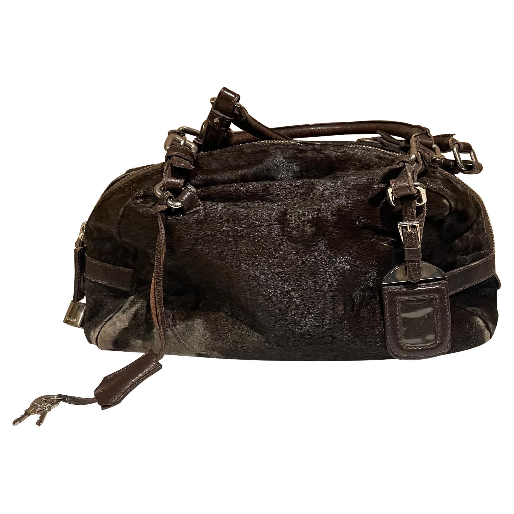 Prada Maroon Leather Lock and Key Shoulder Bag For Sale at 1stDibs
