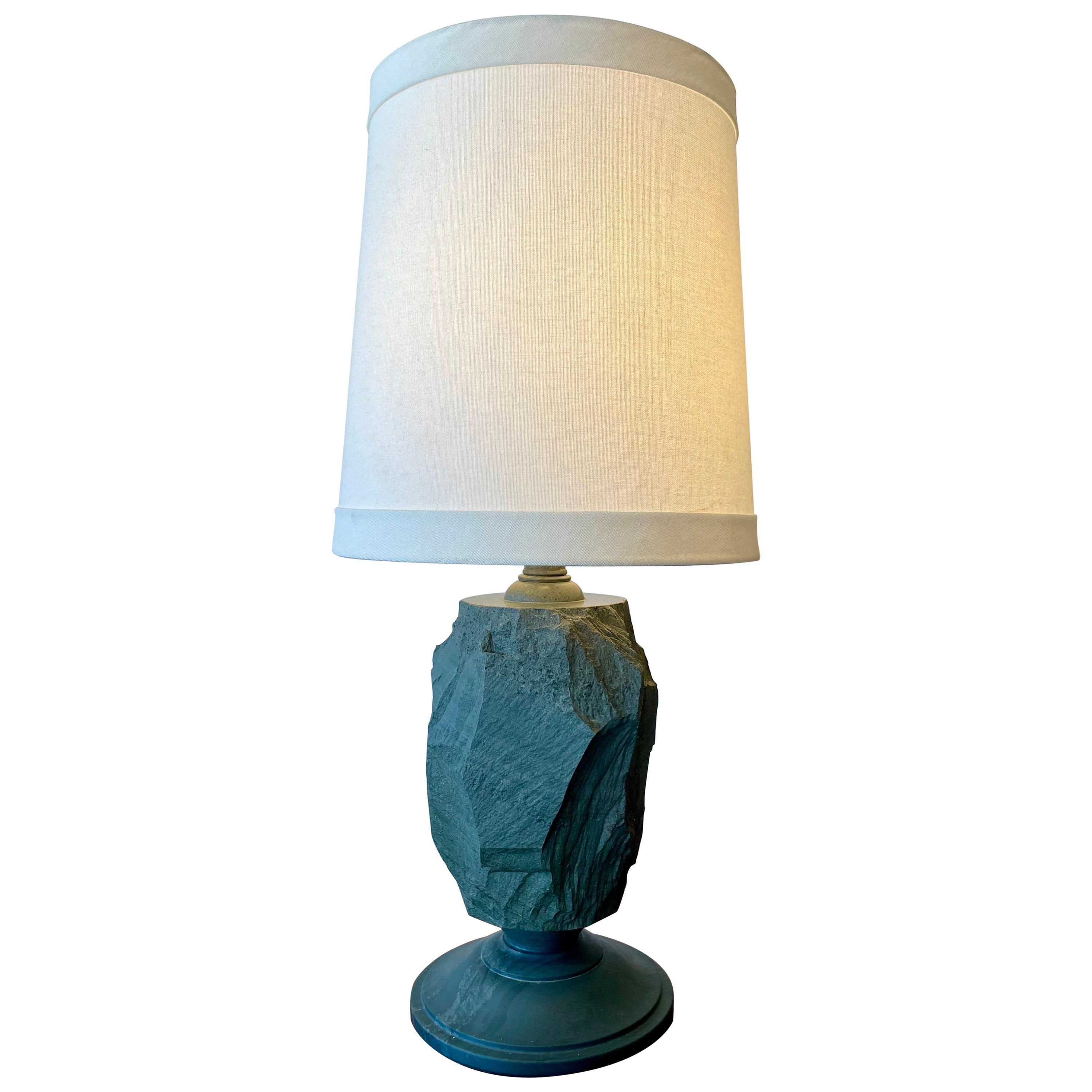 Solid Carved Italian Green Marble Table Lamp