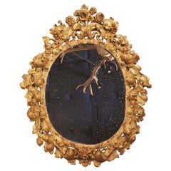 Antique Highly Carved 17th Century Giltwood Mirror from France