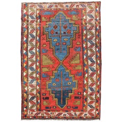 Antique Caucasian Kazak Rug with Tribal Geometric Medallion in Vivid Colors