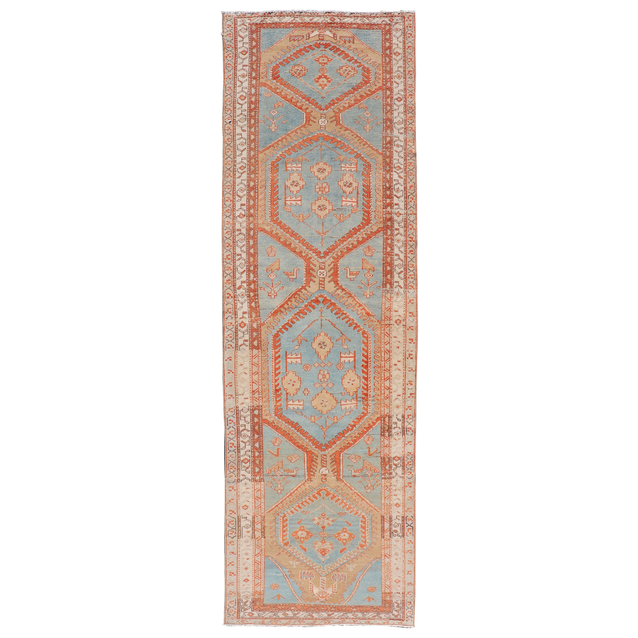 Hand-Knotted Antique Persian Karajeh Runner with Sub-Geometric Tribal Medallions For Sale