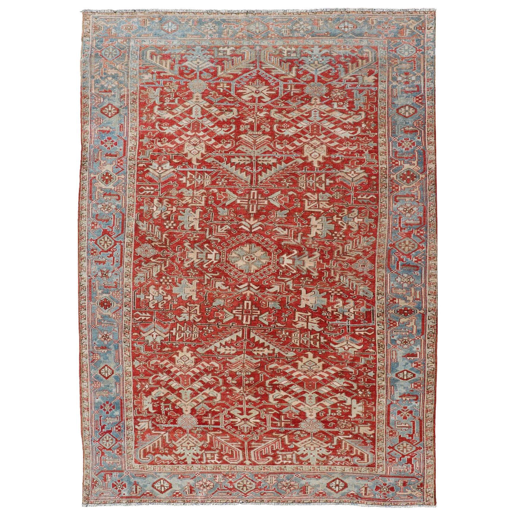 Antique Persian All-Over Heriz Rug with All-Over Geometric Design