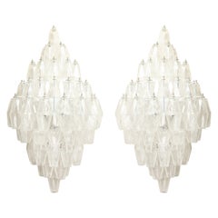 Pair of Clear Polyhedron Murano Glass Sconces in Diamond Shape
