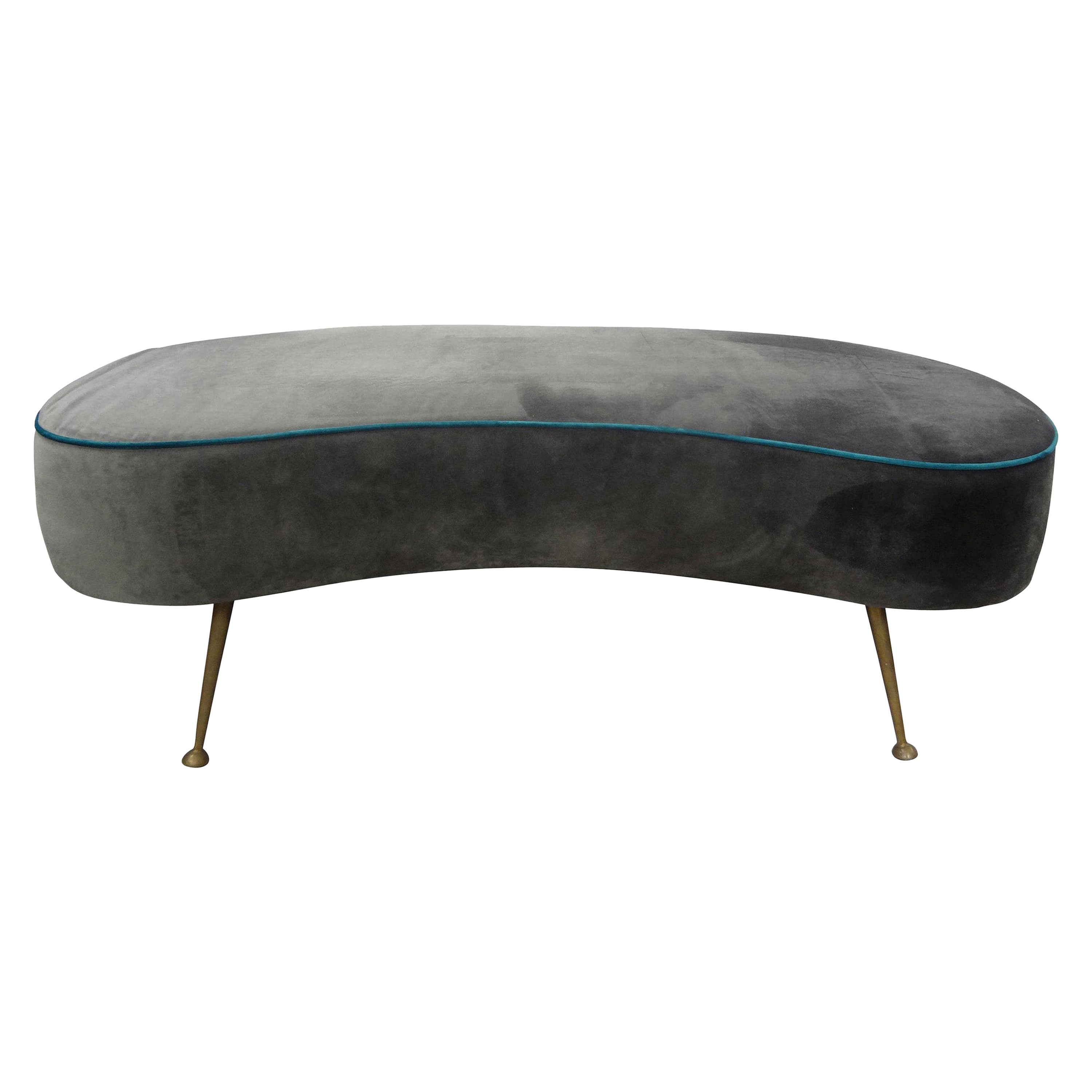 Large Italian Gio Ponti Style Curved Bench with Brass Legs
