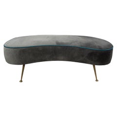 Large Italian Gio Ponti Style Curved Bench with Brass Legs