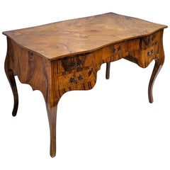 Mid-Century Italian Burl Wood / Olive Wood Louis XV Style Serpentine Desk
