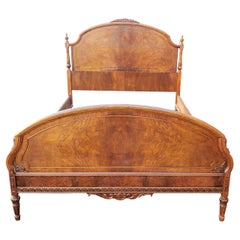Antique Renaissance Revival Burl Walnut Full Size French Bed, circa 1910s