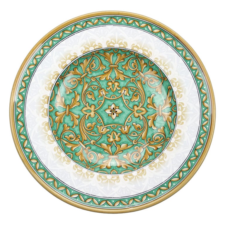 Plate Centerpiece, Tray Decorated Bowl, Wall Dish Majolica Aquamarine, In Stock For Sale