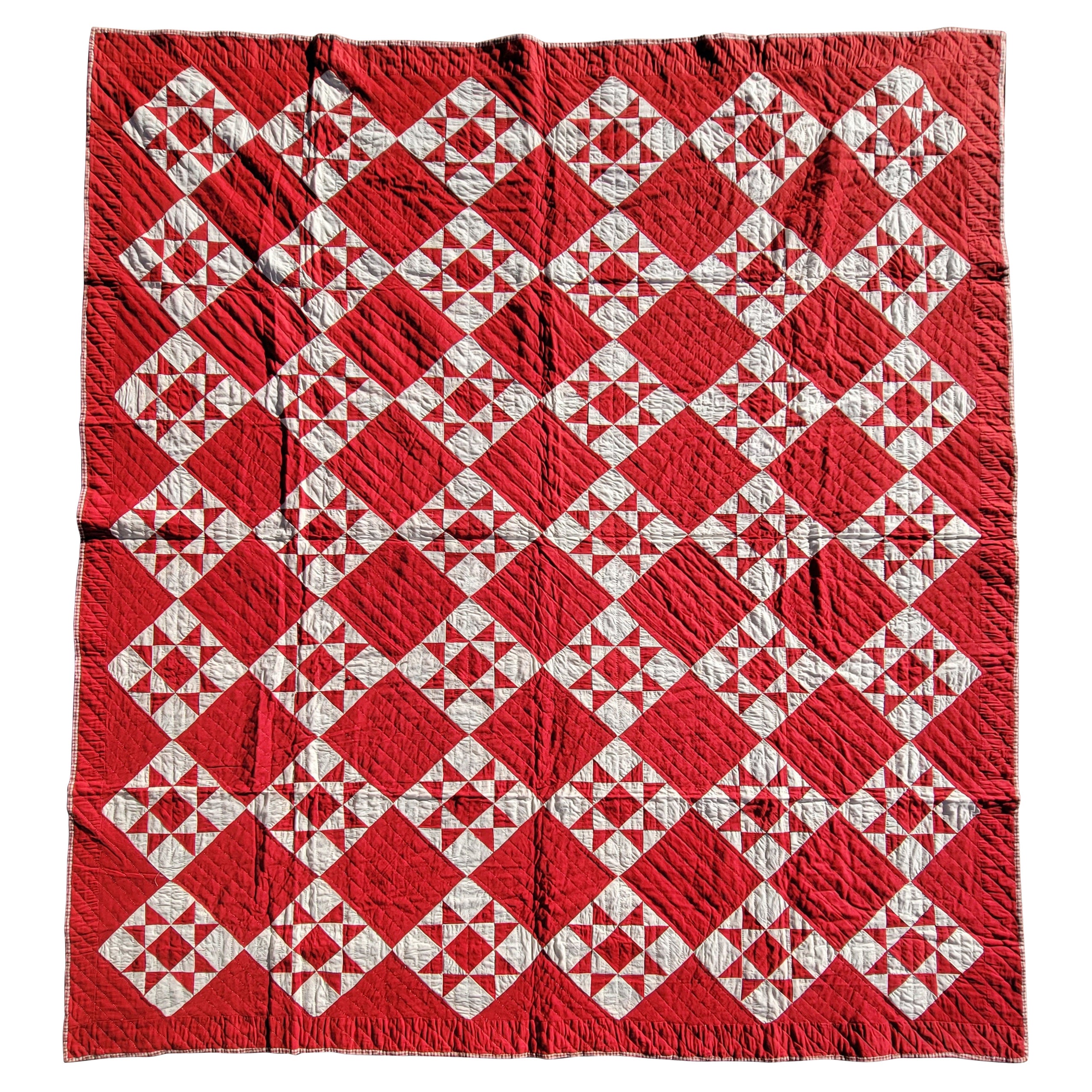 19thc Antique Quilt Turkey Red Stars