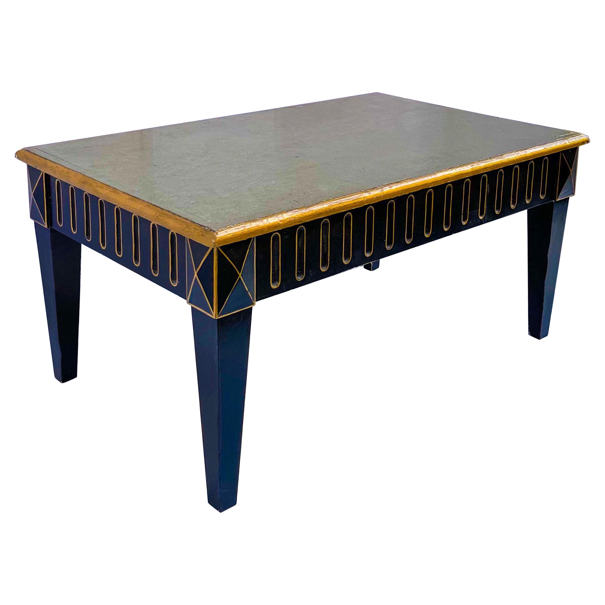 Mid-Century Italian Neo-Classical Style Painted Coffee Table and Faux Marble Top For Sale