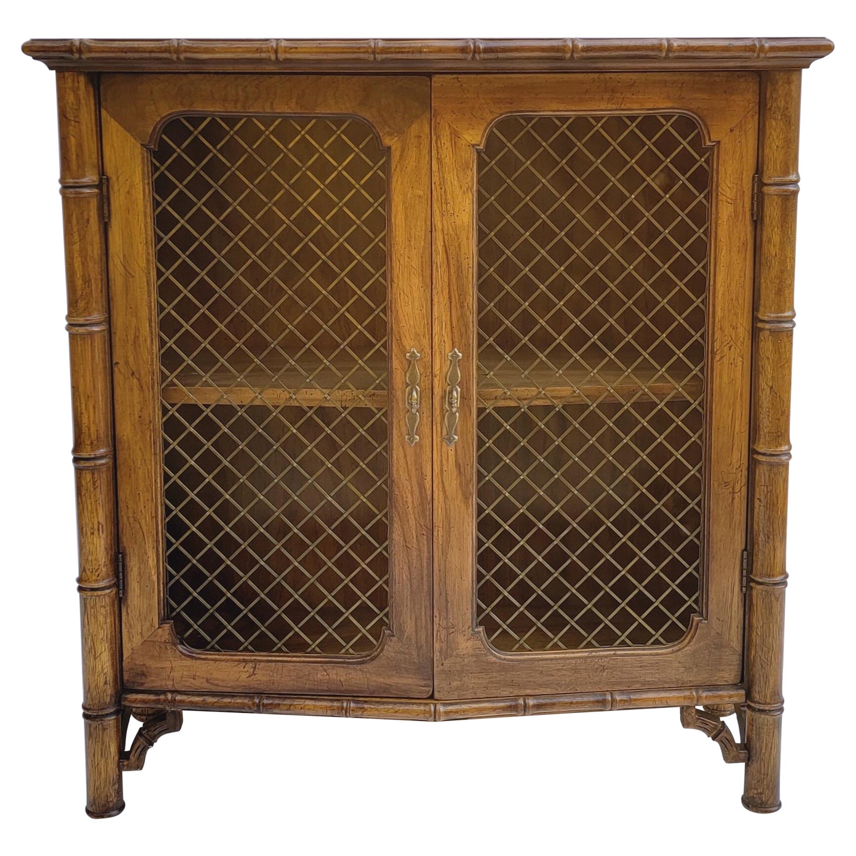 French Style Faux Bamboo Fruitwood Bookcase Cabinet with Wire Doors