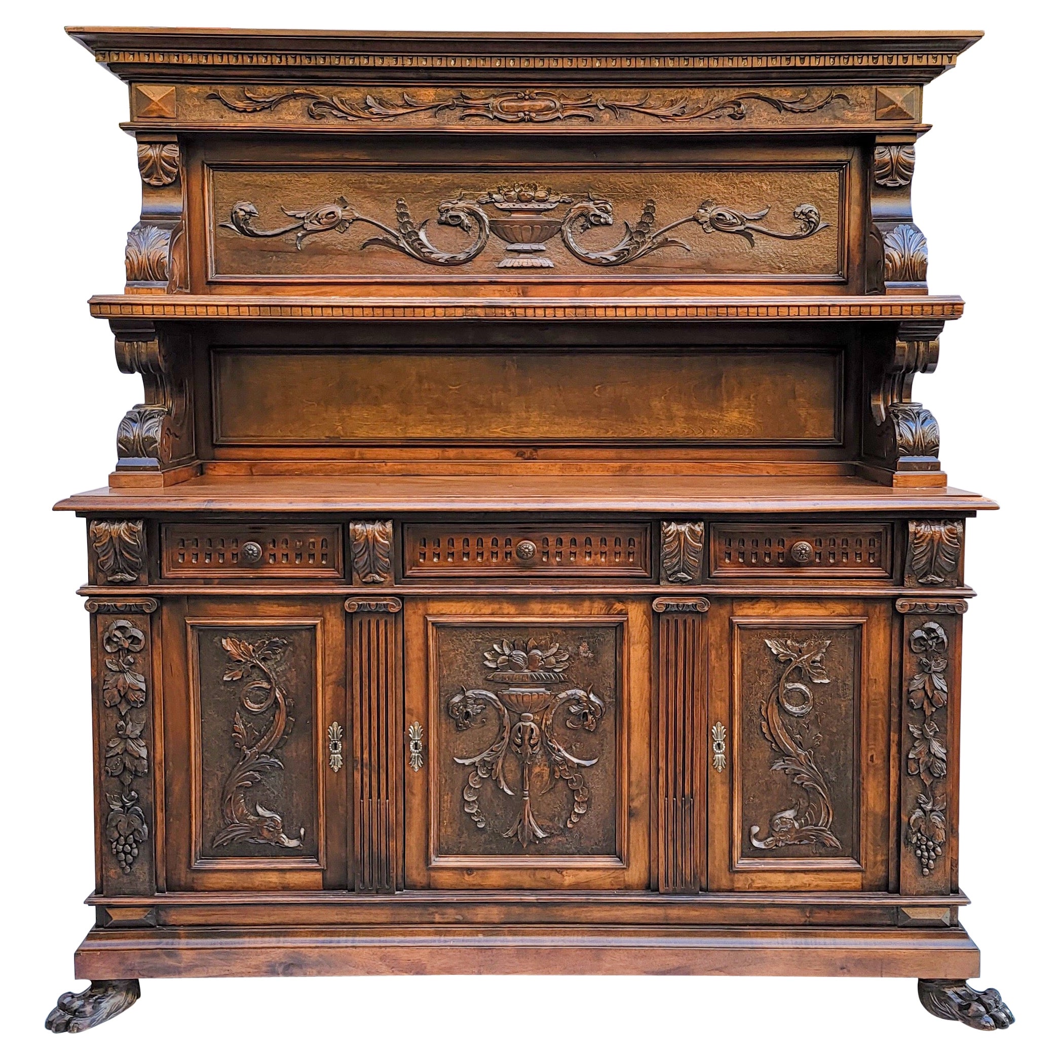Neo-Classical Revival Carved Walnut Italian Cabinet / Cupboard, c. 1880