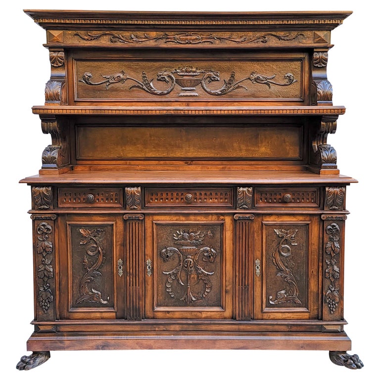 Neo-Classical Revival Carved Walnut Italian Cabinet / Cupboard, c. 1880 For Sale