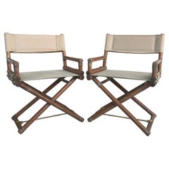 McGuire Furniture of San Francisco Director's Chairs in Oak, Leather & Brass