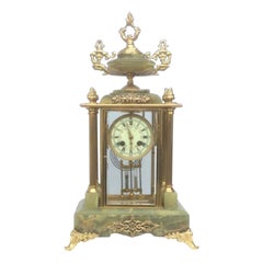 Antique Stunning Four Glass Onyx and Brass Mantel Clock