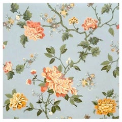 Schumacher & Co Blue Jacobean Floral Hand-printed Wallpaper, Pattern 513653, R.5