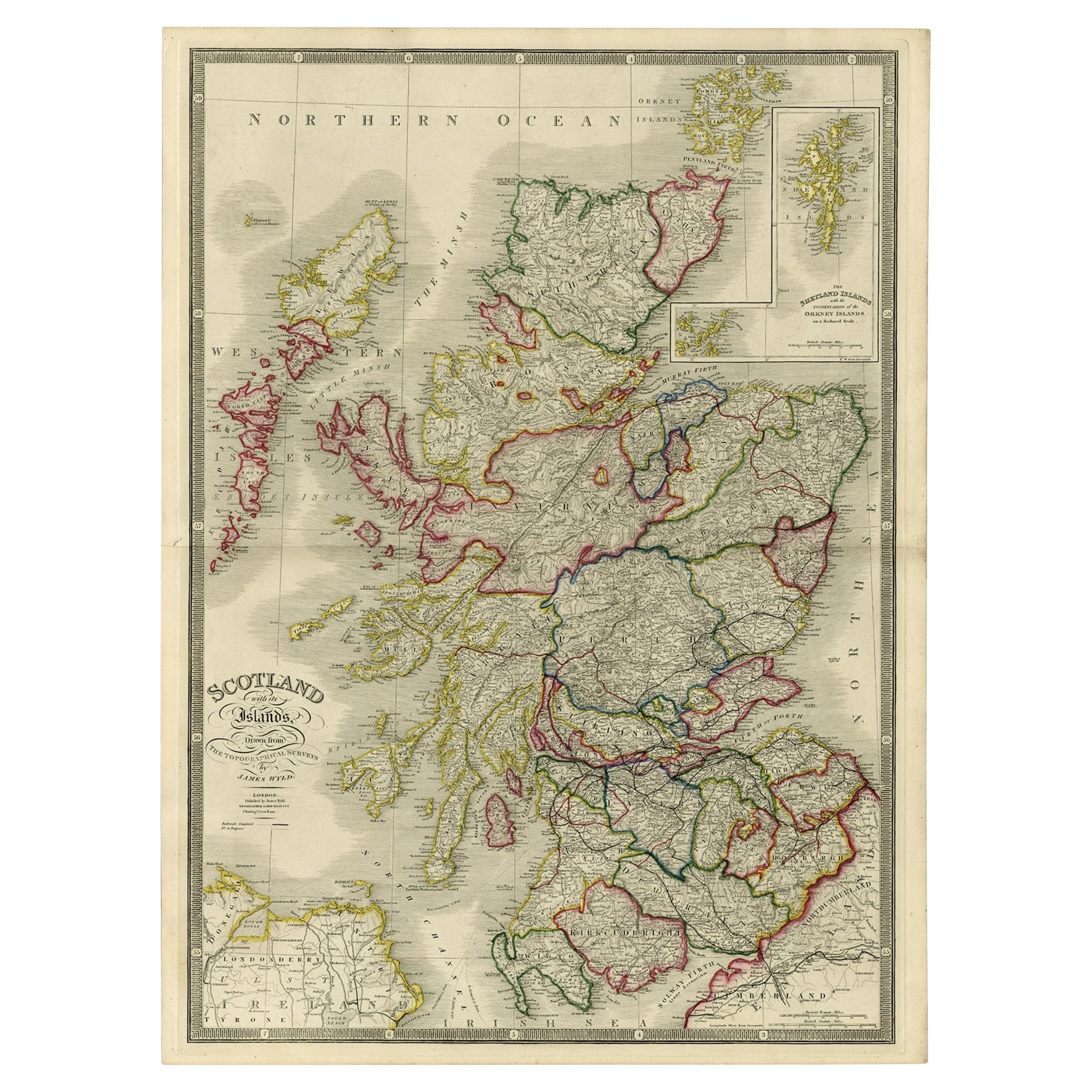 Antique Map of Scotland With an Inset Map of the Shetland Islands, 1854