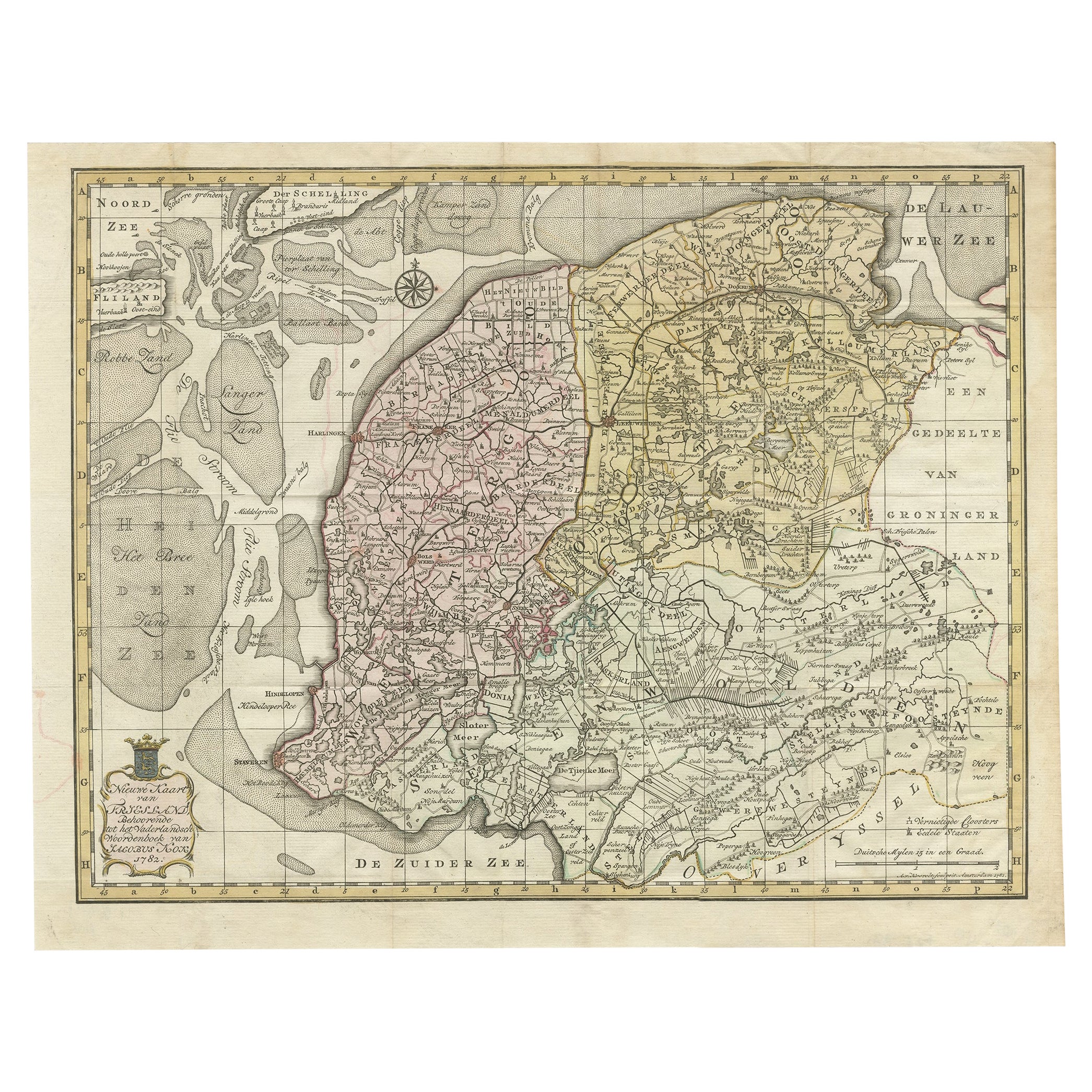 Carte ancienne de la province du Friesland, aux Pays-Bas, 1787