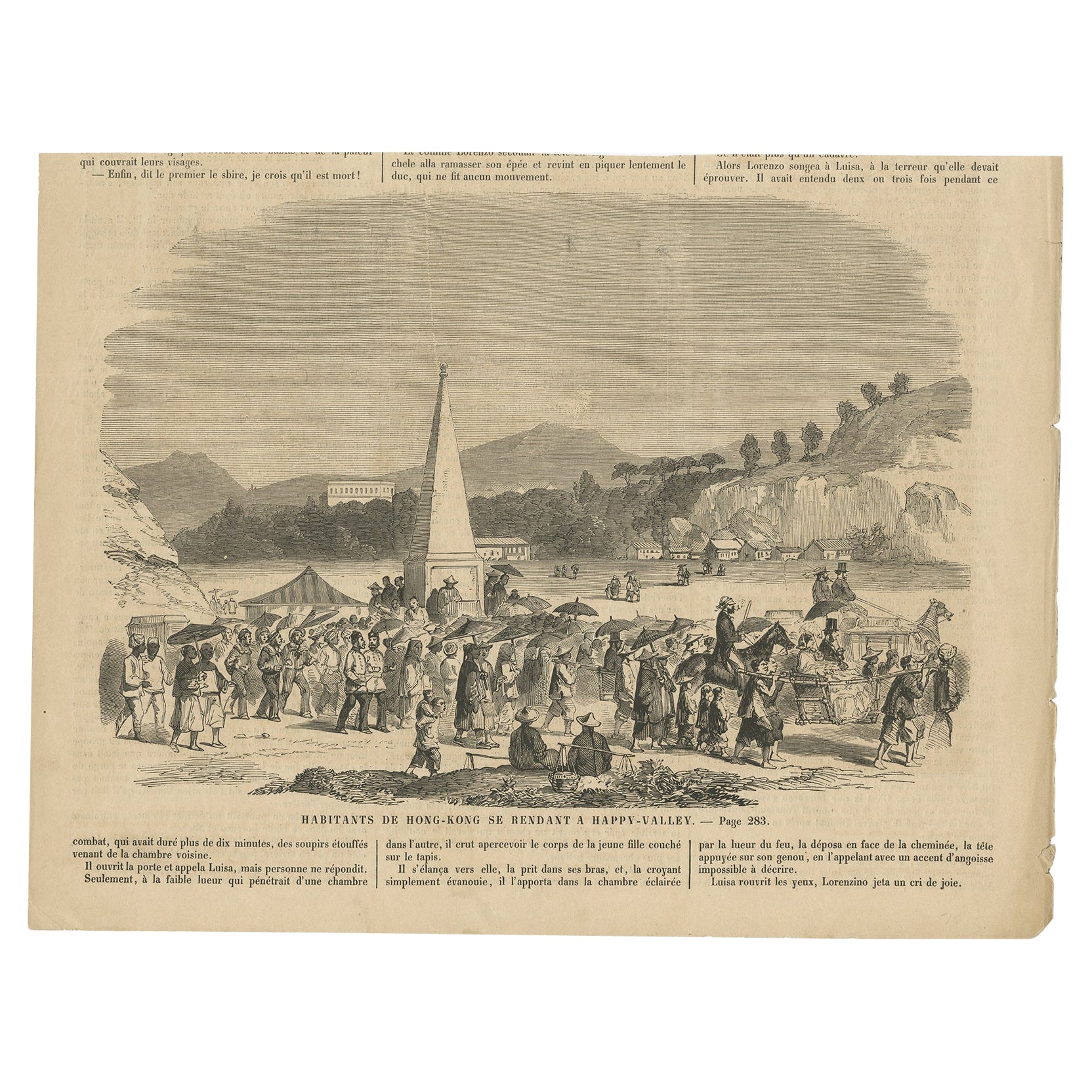 Antique Print of Hong Kong Residents Travelling to Happy Valley, ca.1860 For Sale