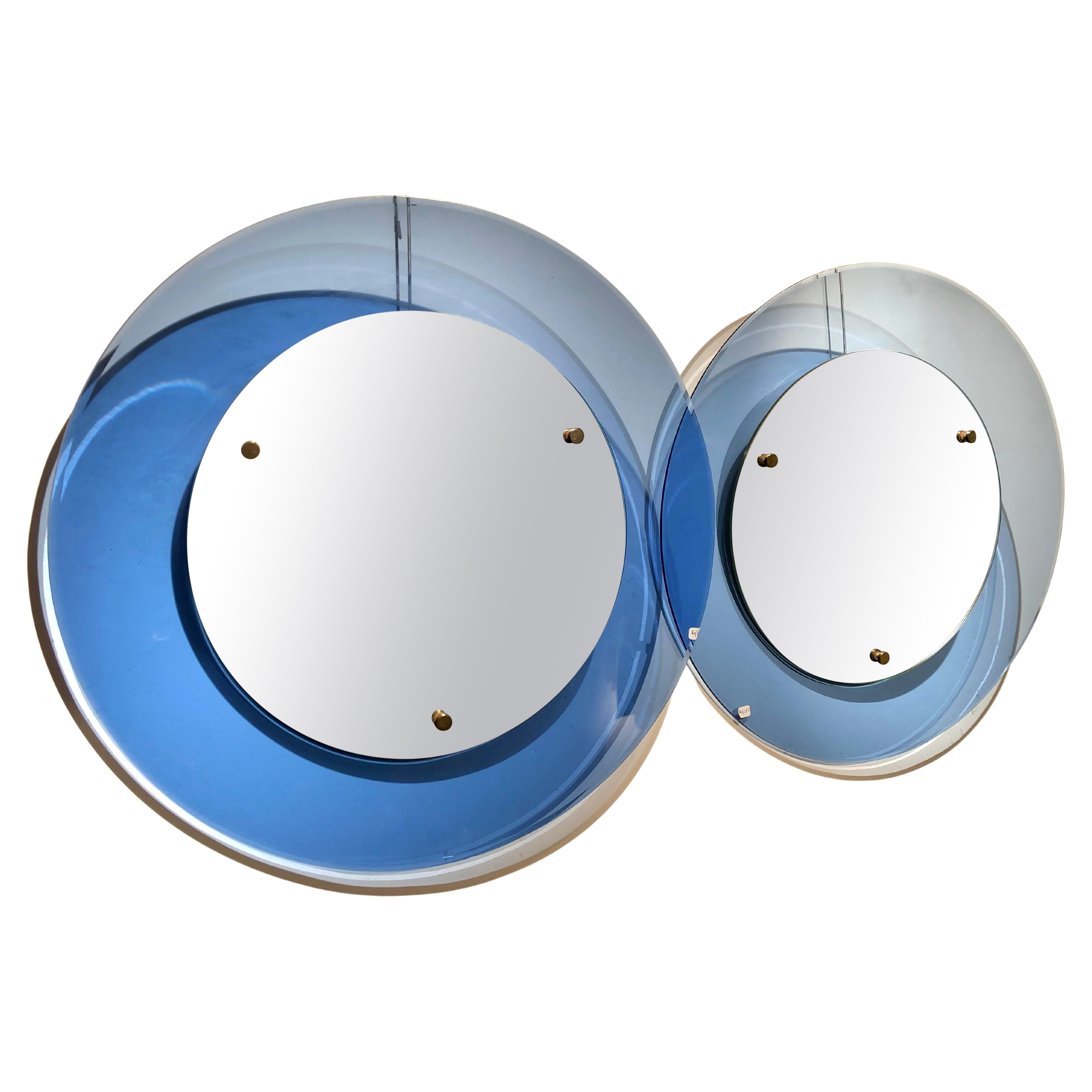 Pair Blue Mirror Mid-Century Modern