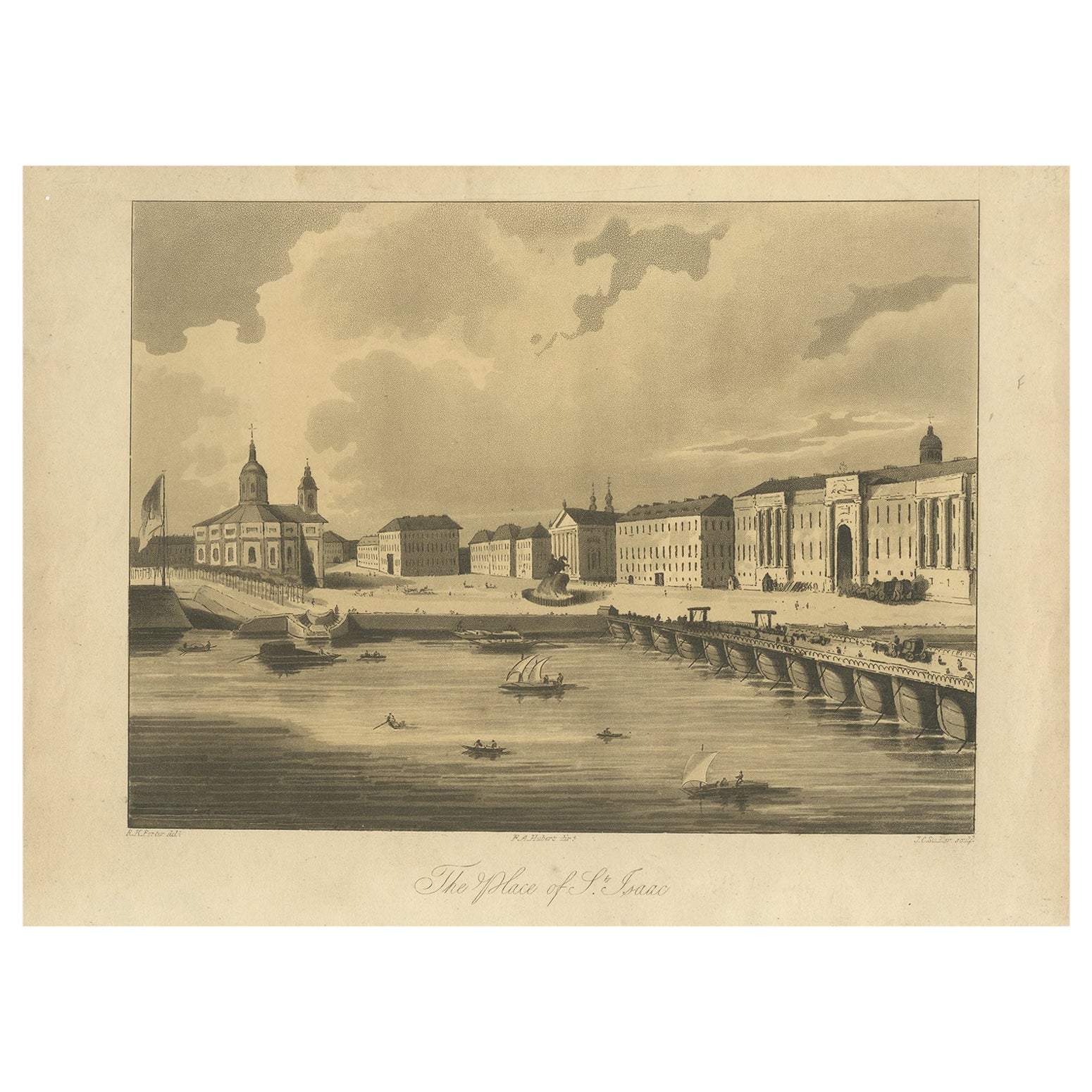 Antique Print of Saint Isaac's Square, in Saint Petersburg, Russia, ca.1810 For Sale