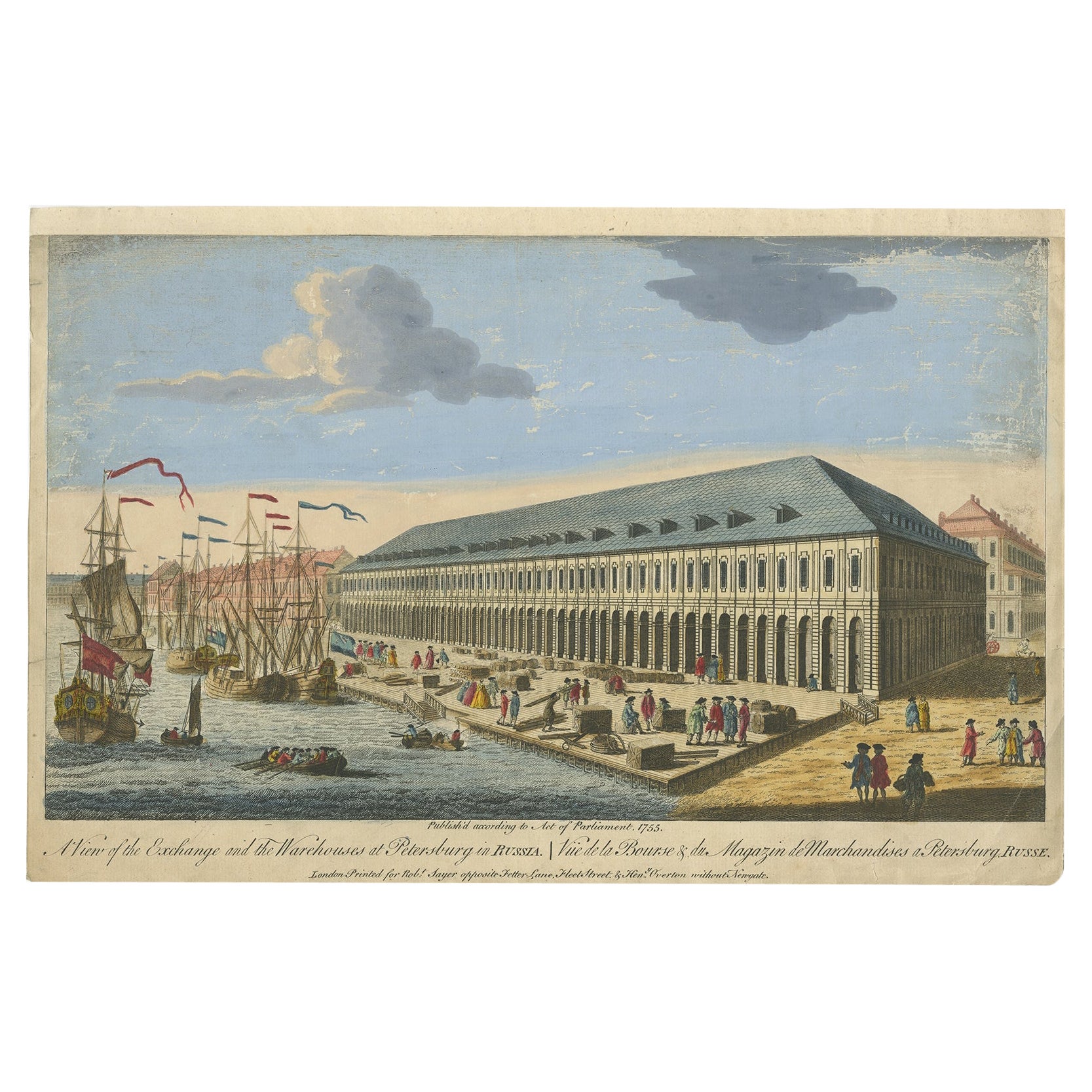 View of the Exchange and the Warehouses at Petersburg in Russia, ca.1790 For Sale