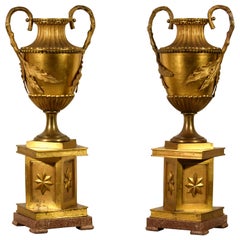 18th Century Pair of Large Italian Neoclassical Gilt Bronze Vases