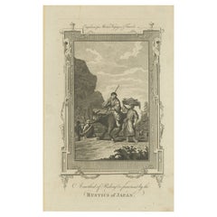 Antique Engraving of Japanese People Riding a Bull, 1778