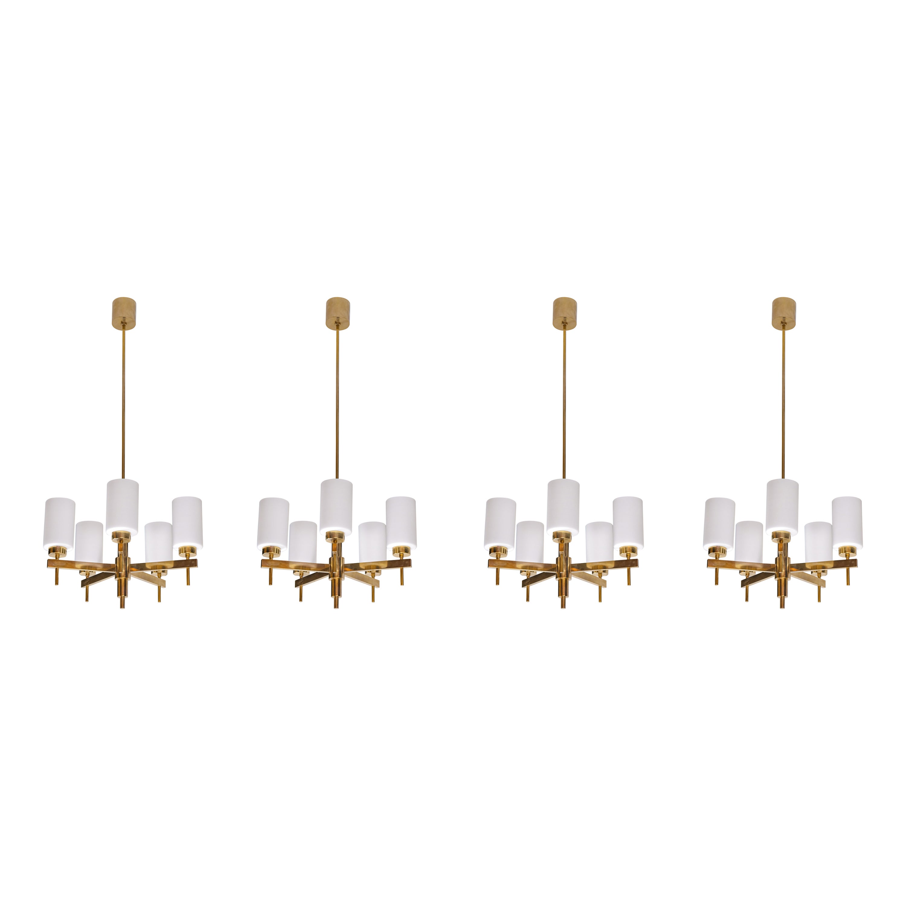 Set of 4 Hans-Agne Jakobsson Brass Chandeliers, 1960s For Sale