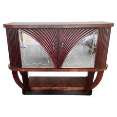1940s Art Deco Italian Midcentury Walnut Brass and Mirror Dry Bar Drinks Cabinet