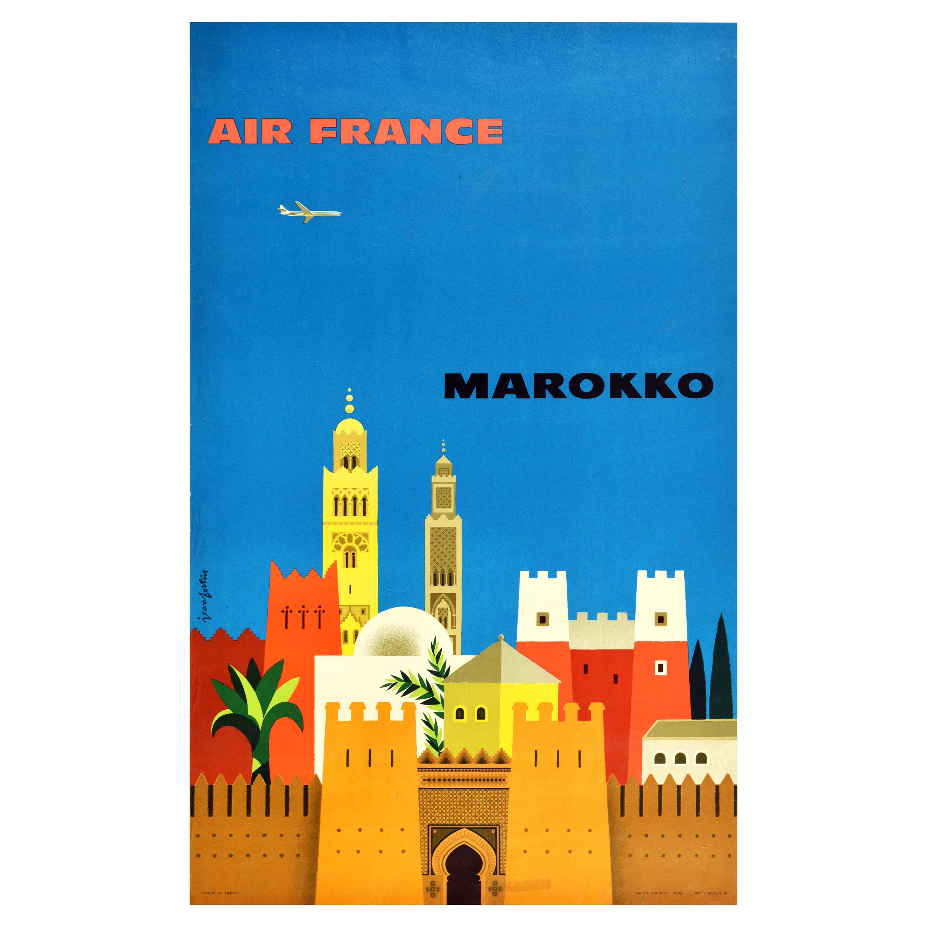 Original Vintage Airline Travel Poster Air France Marokko Morocco North Africa