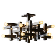 Nickeled Brass Cubist Flush Mount by Gaetano Sciolari