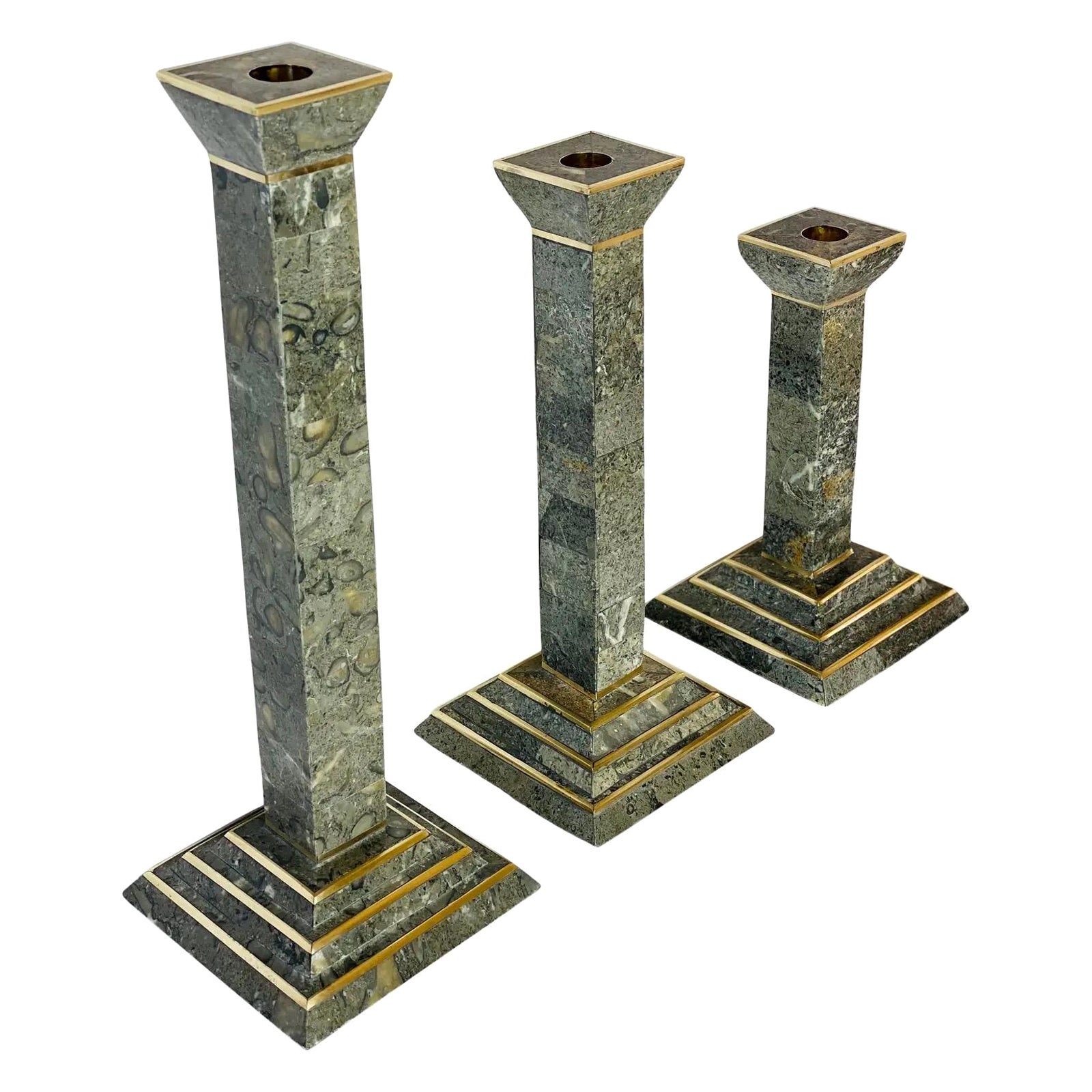 1980s Robert Marcius for Casa Bisque Tessellated Candlesticks, Set of 3 For Sale