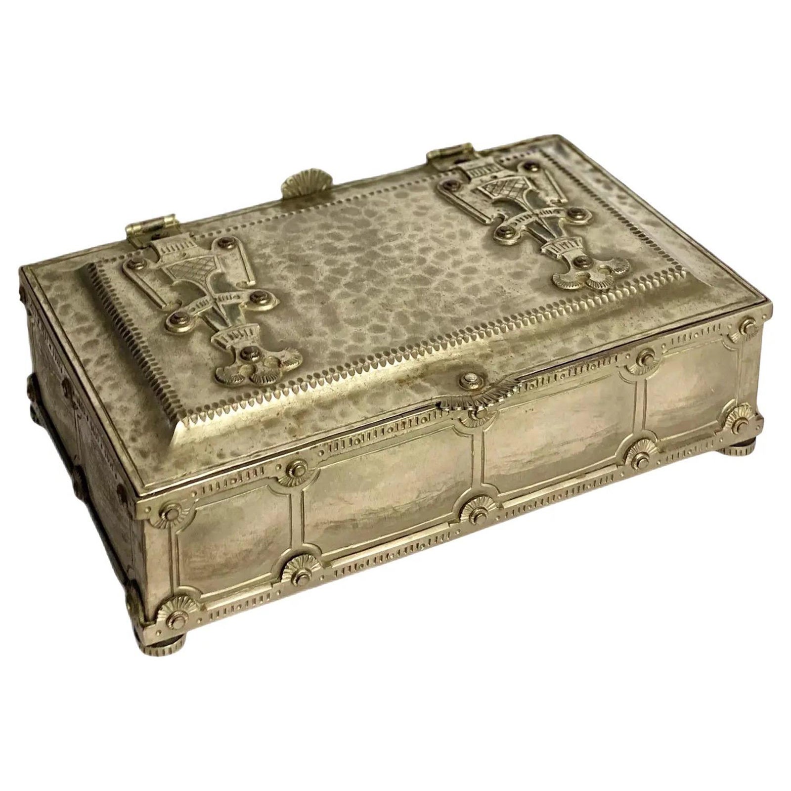 Old World Antique Silver Metal Footed Decorative Box