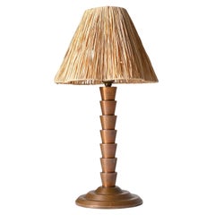 French Copper Table Lamp, Circa 1960, Raffia Shade