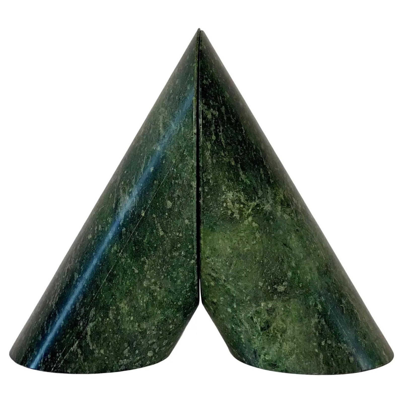 Vintage Green Cylinder Marble Bookends, a Pair