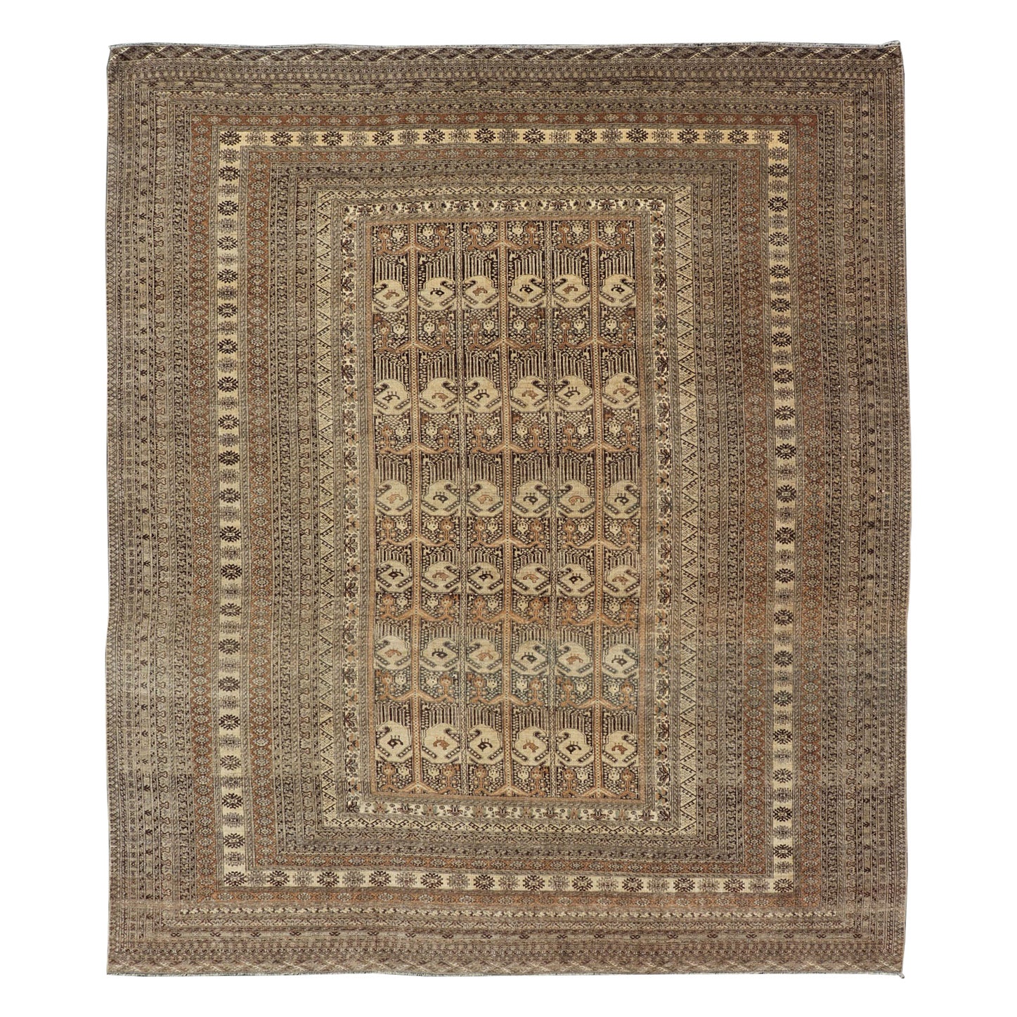 Hand-Knotted Turkomen Ersari Rug in Wool with All-Over Tribal Beluch Design For Sale
