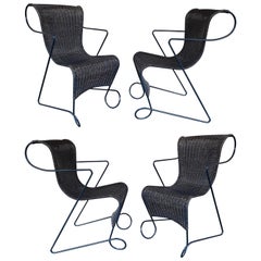 Set of 4 Chairs Zigo Metal Rattan by Ron Arad for Driade, Italy, 1990s