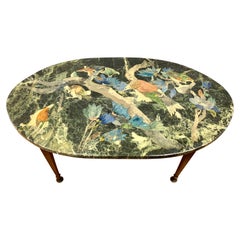 Italian Scagliola Hand Painted Marble Top and Bronze Coffee Table