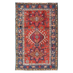 Antique Hand-Knotted Persian Karajeh Rug in Wool with Tribal Medallion Design