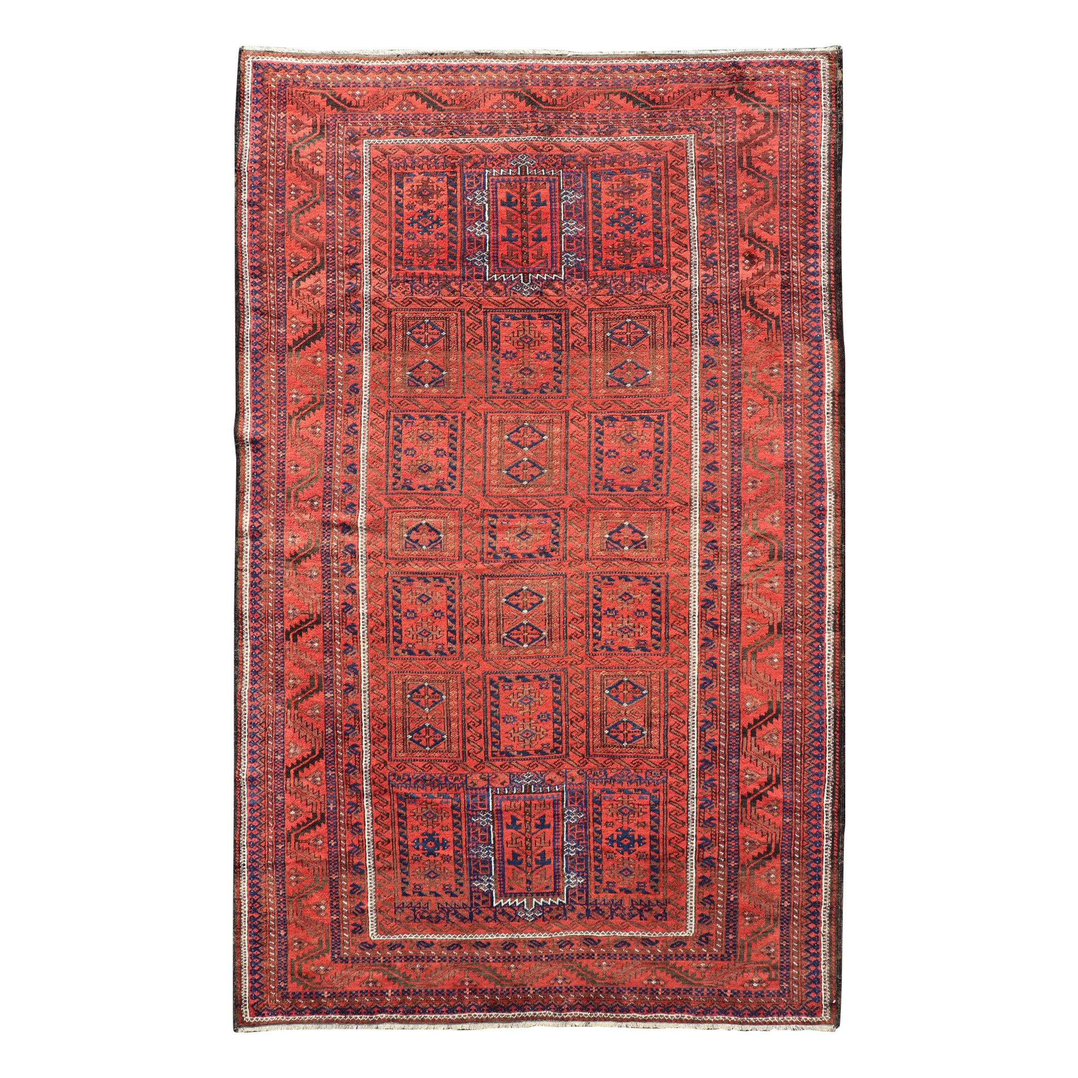 Antique Baluch Tribal Rug with All-Over Geometric Diamond Design in Red For Sale