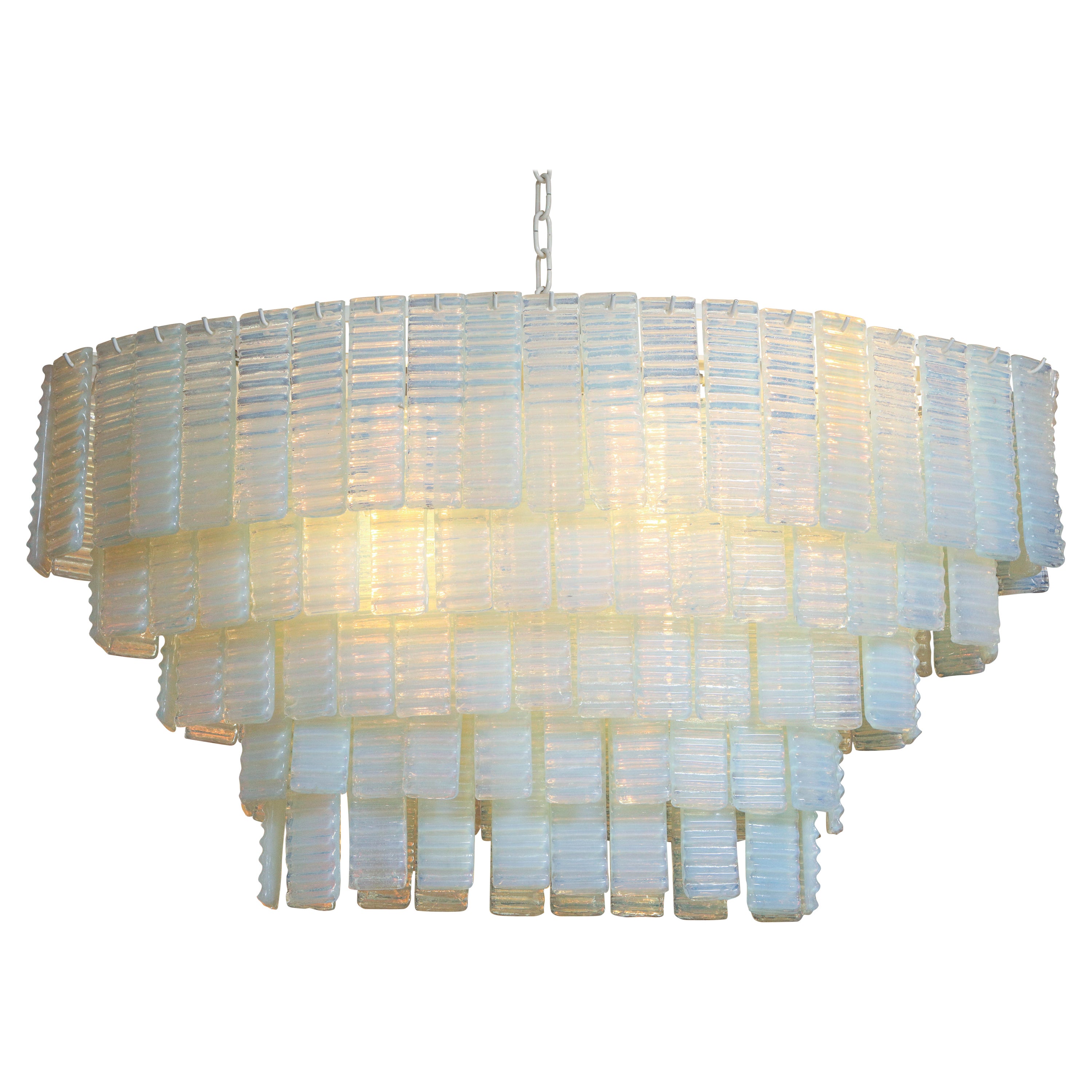 Custom 5 Tiered Corrugated Opalescent Murano Glass Chandelier in Oval Shape For Sale