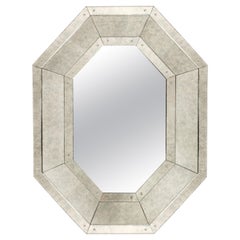 Custom Antiqued Octagon Mirror with Pie Crust Edges and Glass Rosettes