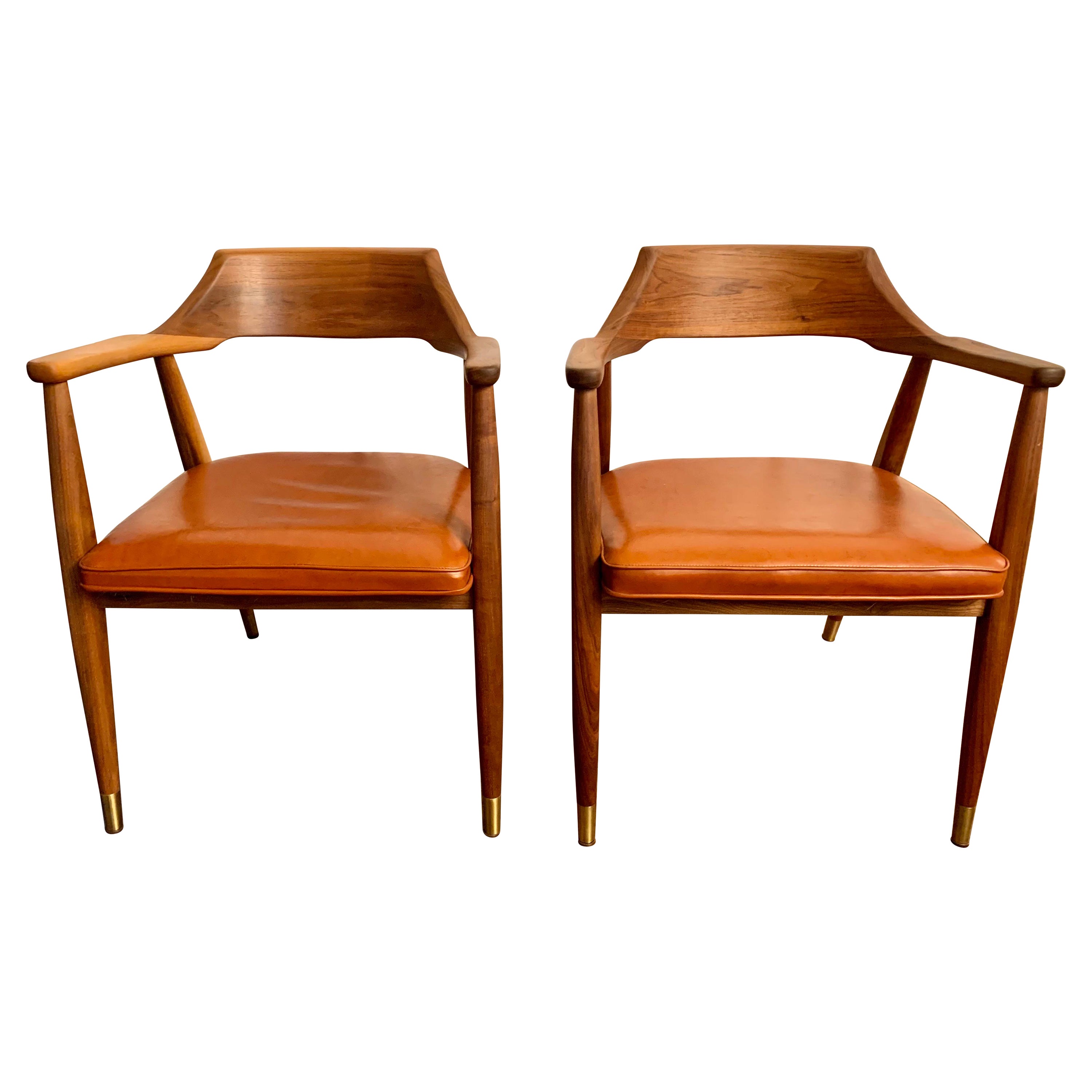 Mid-Century Modern Pair of Jasper Walnut Arm Chairs