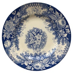 Antique 19th Century Large Blue & White Platter Jardiniere Sarreguemines